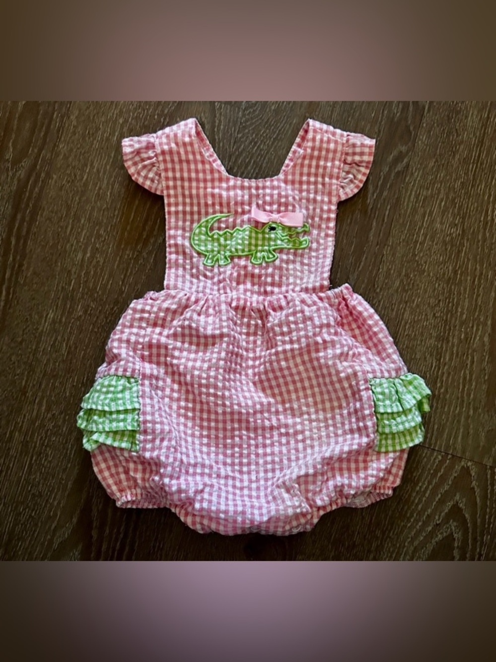 Girls Classic Whimsy Bubble Outfit size 12M Month Pink Gingham Alligator